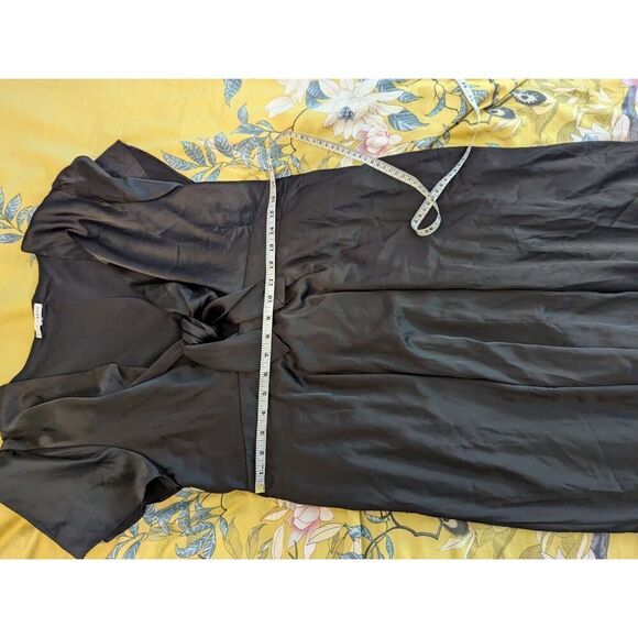 Baltic Born Women’s Medium Black Tie Front Deep Plunge Neck Midi Dress Stretch - Picture 7 of 7